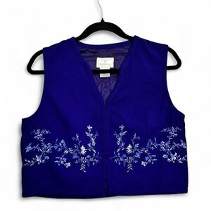 Susan Bristol Blue Purple Embroidered Vest Floral Vintage Cottagecore Sz 6 Twee
